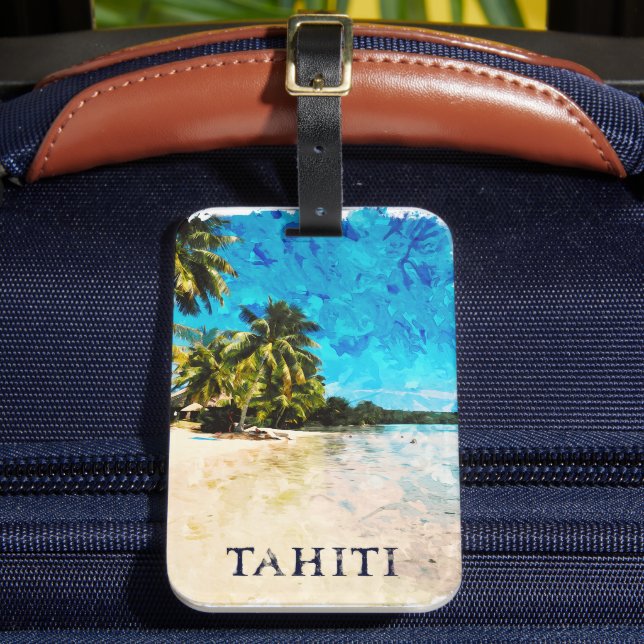 Retro Tahiti Französisch Polynesien Reisen Strand Gepäckanhänger (Vorderseite Insitu 2)