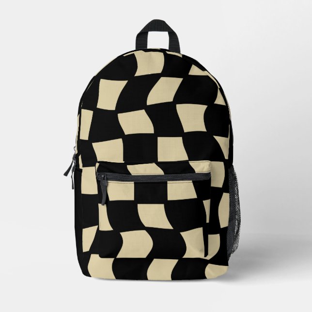 Retro Tan Wavy Karo Bedruckter Rucksack (Vorderseite)