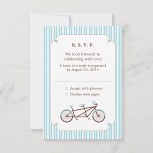 Retro Tandem Bicycle Blue & White Striping Wedding Einladung