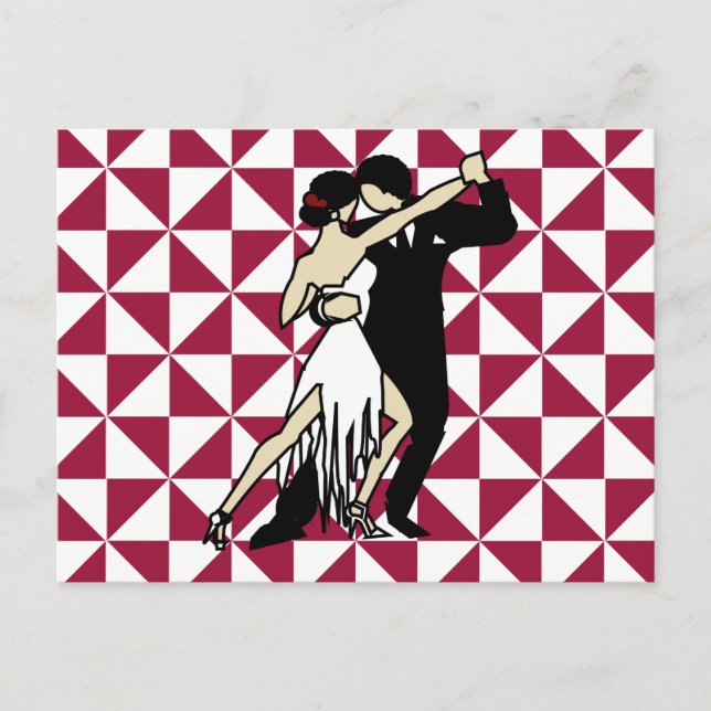 Retro Tango Dancers Burgundy Geometric Postkarte (Vorderseite)