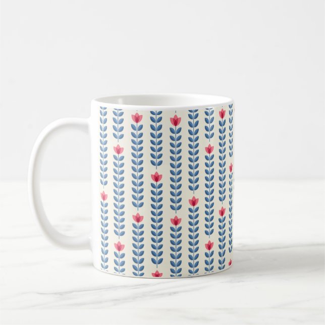 Retro-Tapete - Blumenmuster mit abstraktem Scanner Kaffeetasse (Links)