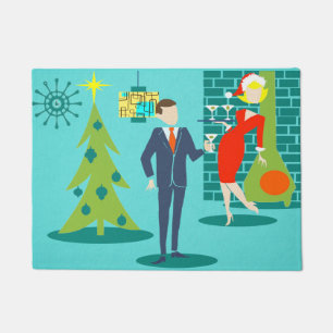 Rétro tapis de porte de couples de bande dessiné