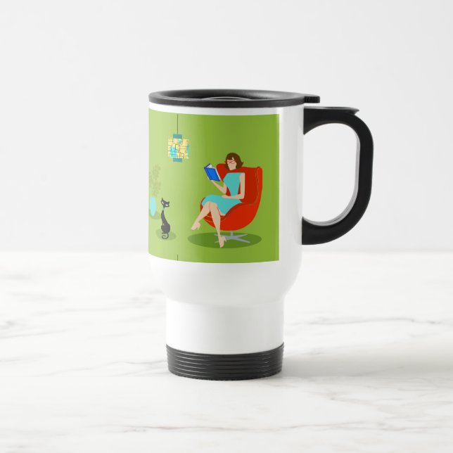 Rétro tasse de voyage de femme de lecture (Droite)