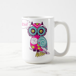 Rétro tasse florale fleurie colorée de hibou de