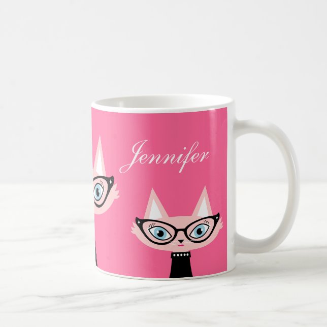Rétro tasse moderne chic de chat - rose (Droite)