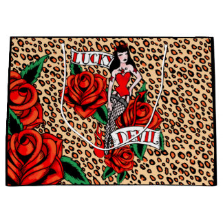 Retro Tätowierungsteufel Pinup-Geschenktasche Große Geschenktüte