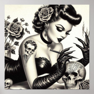 Retro Tattoed Goth Button-up Poster