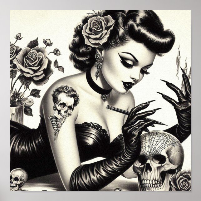 Retro Tattoed Goth Button-up Poster (Vorne)