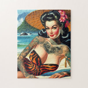 Retro Tattoo Beach Button-up