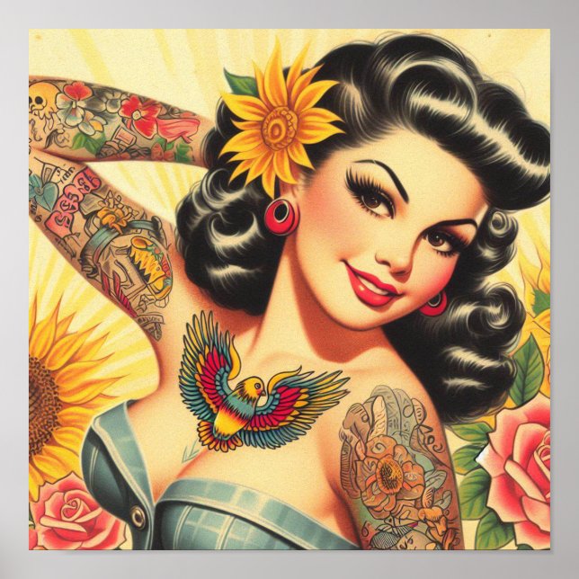 Retro Tattoo-Button Poster (Vorne)