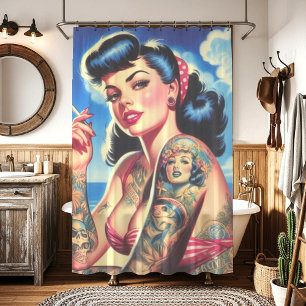 Retro Tattooed Bikini Summer Button up Duschvorhang