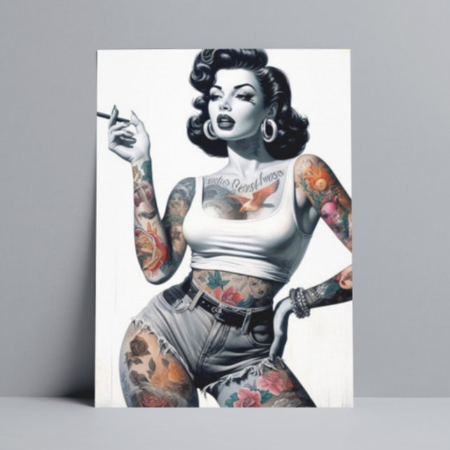 Retro Tattooed Girl Postkarte (Von Creator hochgeladen)