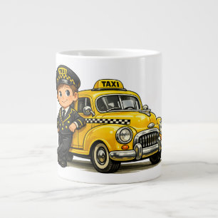 Retro-Taxifahrer-Junge mit Vintage-Gelbem Auto-T-S Jumbo-Tasse