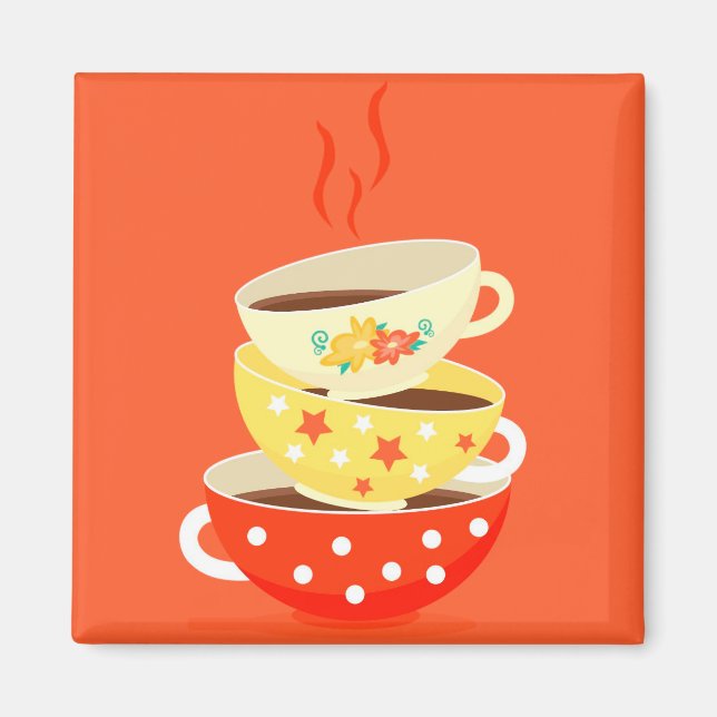 Retro tea vintage tea cups whimsical art magnet (Vorne)