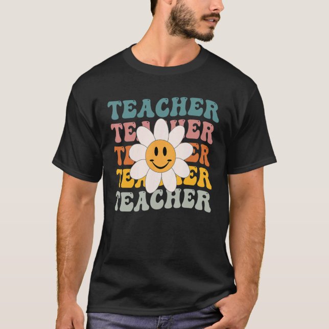 Retro Teacher Daisy Colorful  Elementary School Te T-Shirt (Vorderseite)