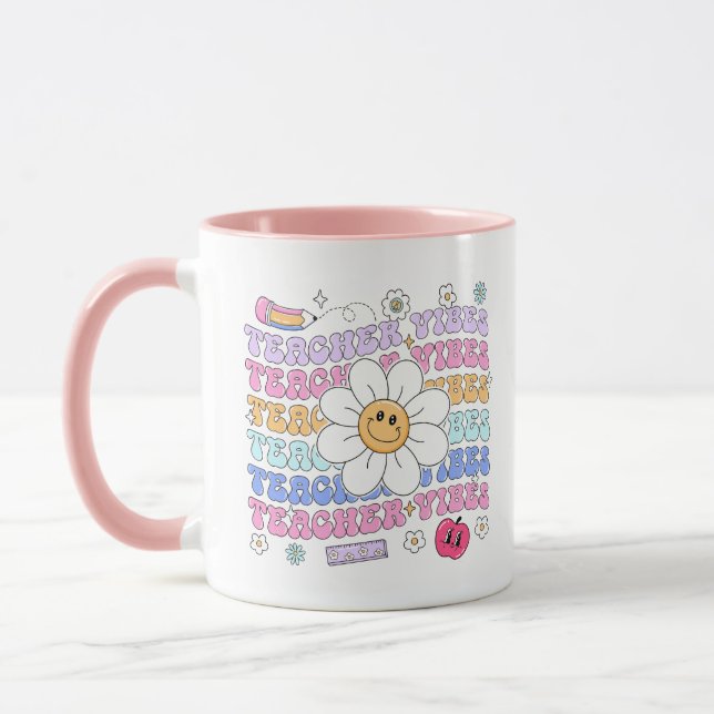 Retro Teacher Vibes Wertschätzung Tasse (Links)