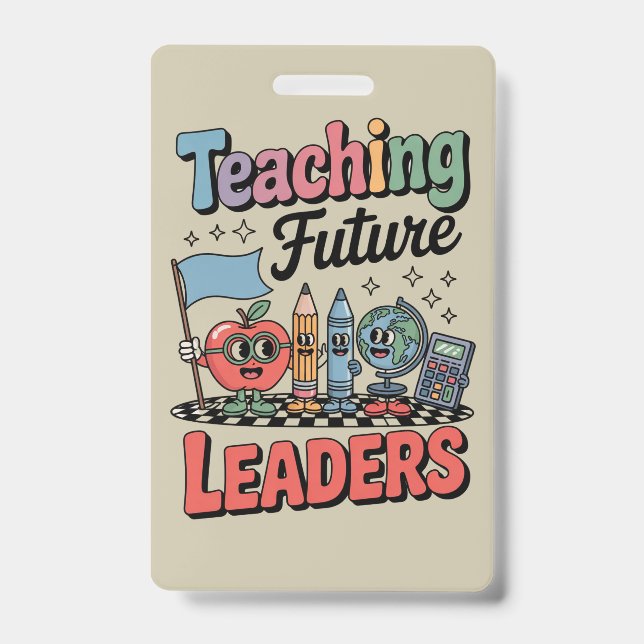 Retro Teaching Future Leaders Groovy Teacher Ausweis (Front)