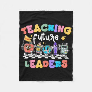 Retro Teaching Future Leaders Groovy Teacher Back Fleecedecke