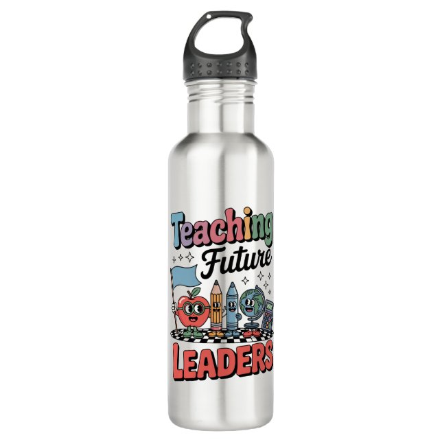 Retro Teaching Future Leaders Groovy Teacher Edelstahlflasche (Vorderseite)