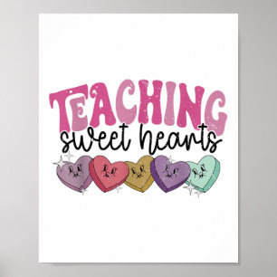 Retro Teaching Sweethearts Candy Heart Teacher Val Poster