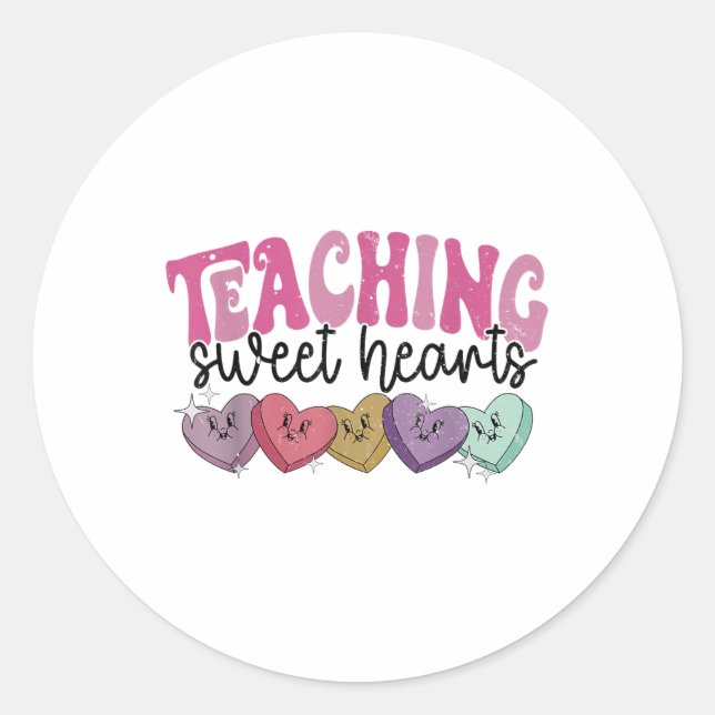Retro Teaching Sweethearts Candy Heart Teacher Val Runder Aufkleber (Vorderseite)