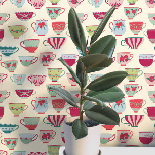 Retro Teacups Creme Tapete