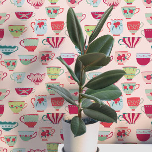 Retro Teacups Pink Tapete