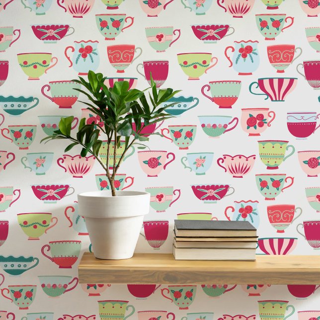 Retro-Teacups Tapete (Retro teacup pattern art wallpaper)