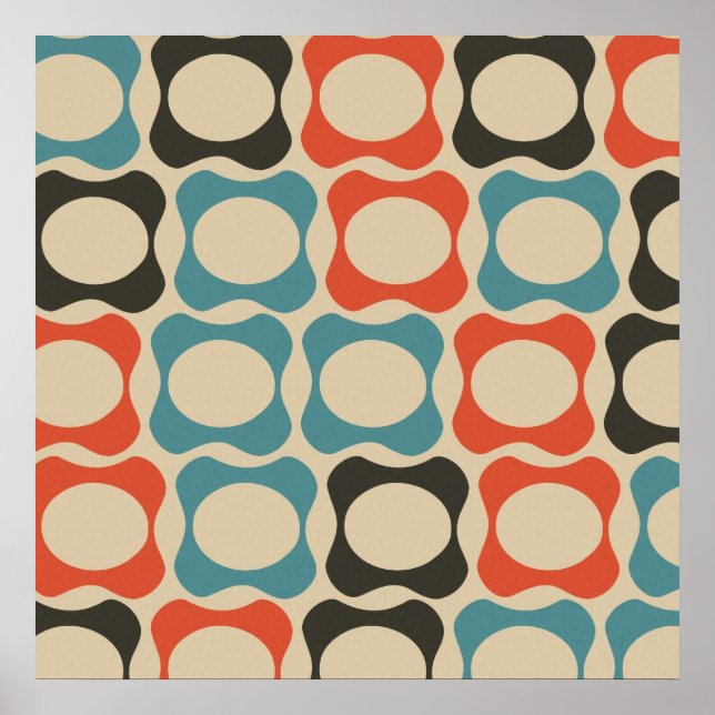 Retro Teal, Salmon Orange, Taupe and Tan Poster (Vorne)