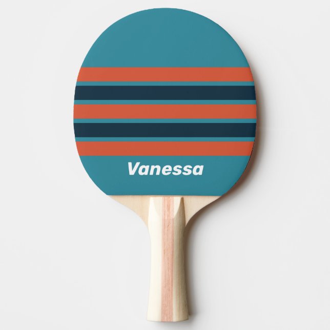 Retro Teal Splash Across Striping with Name Tischtennis Schläger (Vorderseite)
