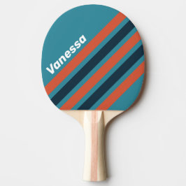 Retro Teal Splash Angled Striping with Name Tischtennis Schläger