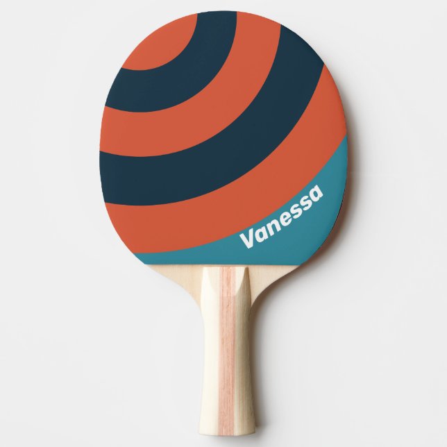 Retro Teal Splash Circle Stripe with Name Tischtennis Schläger (Vorderseite)