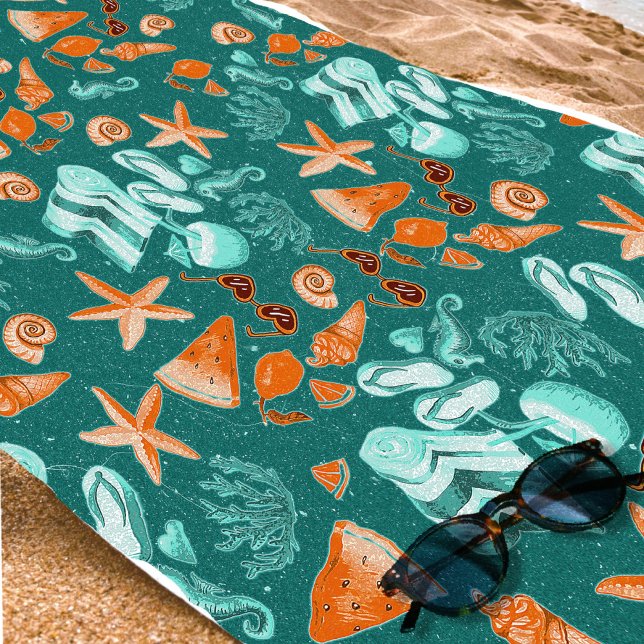 Retro Teal Summer Trip Beach Vibes Vacation  Strandtuch (Von Creator hochgeladen)