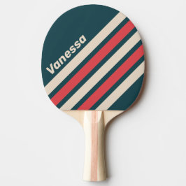Retro Teal Vibe Angled Striping with Name Tischtennis Schläger