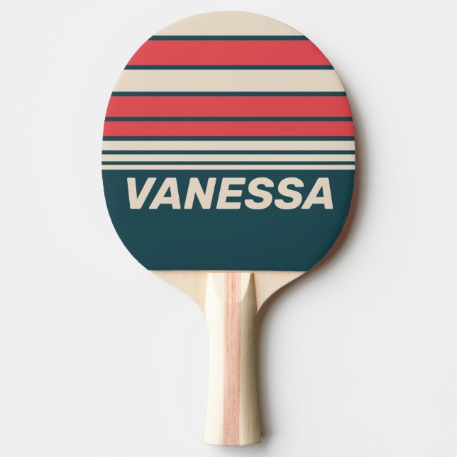 Retro Teal Vibe Horizon Striping with Name Tischtennis Schläger (Vorderseite)