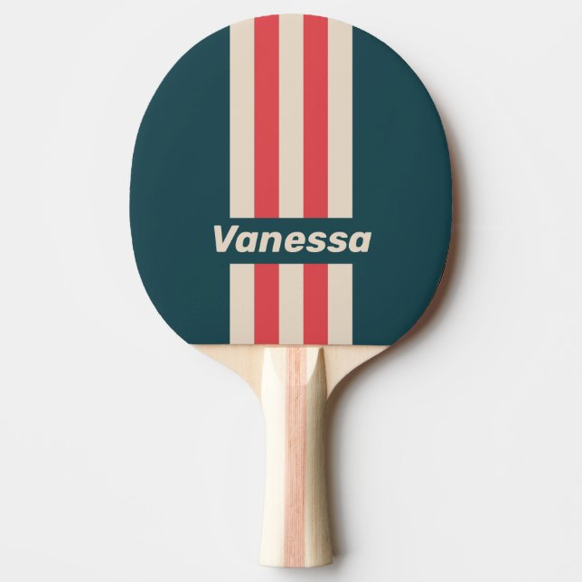 Retro Teal Vibe Pin Stripes with Name Tischtennis Schläger (Vorderseite)