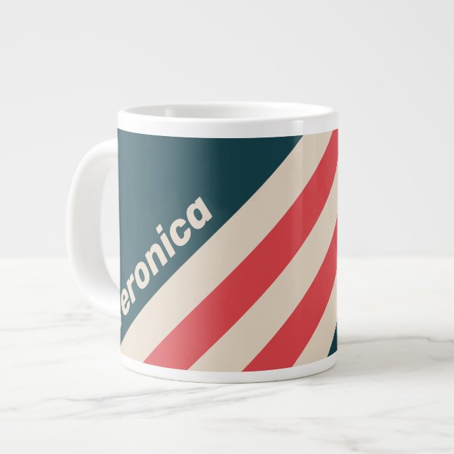 Retro Teal Vibe Stripes with Name Jumbo-Tasse (Vorderseite Links)