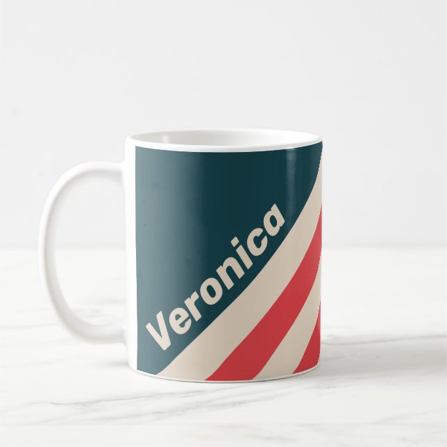 Retro Teal Vibe Stripes with Name Kaffeetasse (Links)