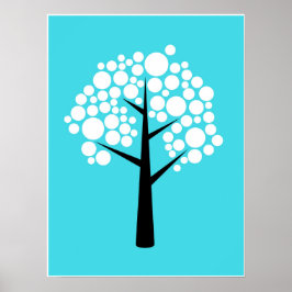 Retro Teal White Black Bubble Tree Poster
