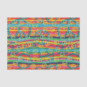 Retro Teal Yellow Tie Dye Peace Signs Seidenpapier