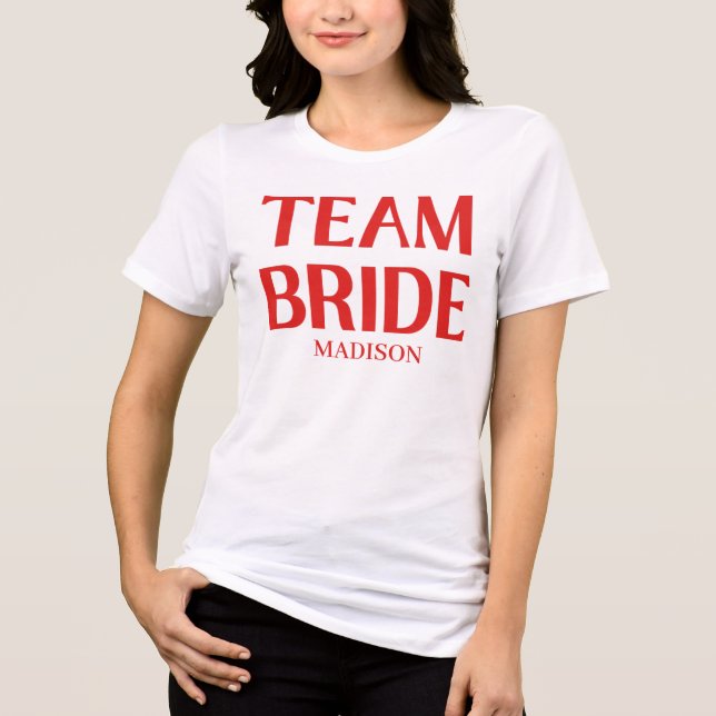 Retro Team Braut Junggesellinnenabschied Rot Pink Tri-Blend Shirt (Vorderseite)