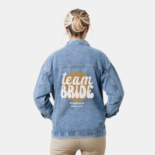 Retro Team Bride Name Gold Glitzer Bridge zu sein Jeansjacke (Modell)