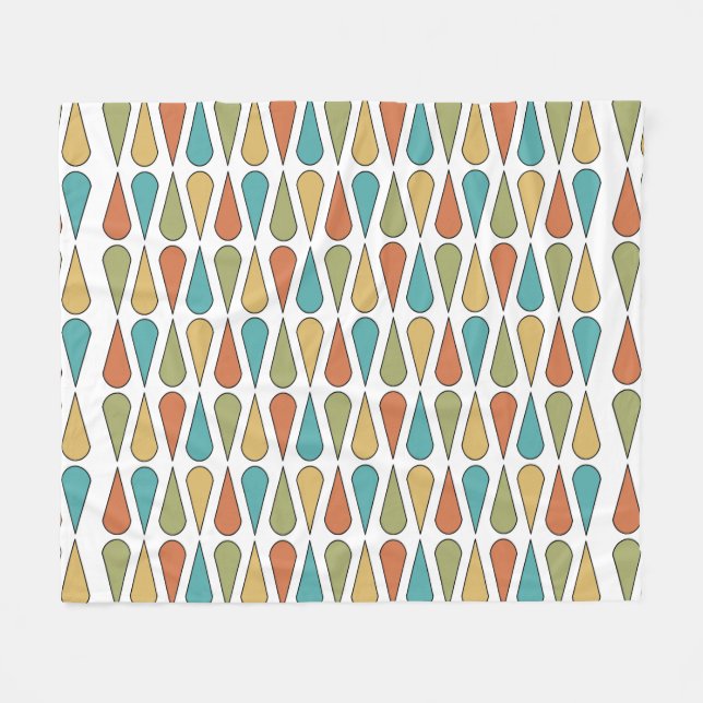 Retro Teardrops des mittleren Jahrhunderts farbenf Fleecedecke (Vorderseite (Horizontal))
