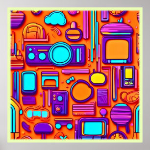 Retro Tech Pop: Nostalgische Gadget Collage Poster