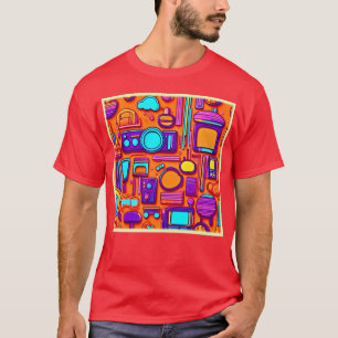 Retro Tech Pop: Nostalgische Gadget Collage T-Shirt