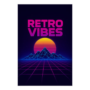 Retro Tech Vibes Neon Synthwave Design Poster