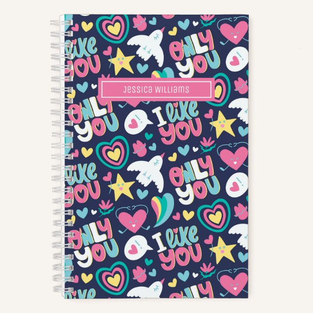 Retro Tee Liebe Niedlich Rainbow Herzmuster Notizbuch (Vorderseite)