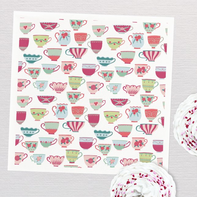 Retro Tee Party Moderne Pastelle Serviette (Modern retro teacup tea party paper napkins)