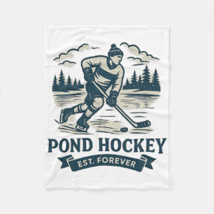 Retro-Teich-Hockeyspieler Gefrorener See Winter  Fleecedecke