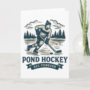 Retro-Teich-Hockeyspieler Gefrorener See Winter  Karte